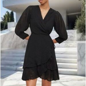 AllSaints size 4 black embroidered Ari Ossia Wrap Dress